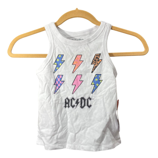 AC/DC Kids White Cotton Graphic Tank Top With Lightning Bolt Print Size S (6-6X)