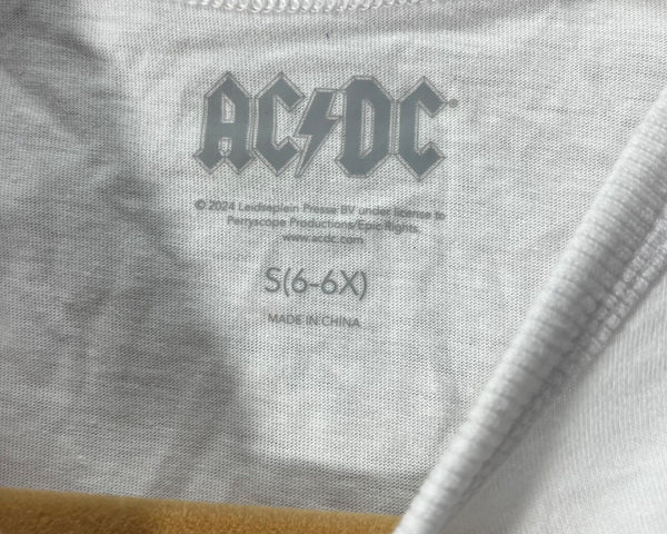 AC/DC Kids White Cotton Graphic Tank Top With Lightning Bolt Print Size S (6-6X)
