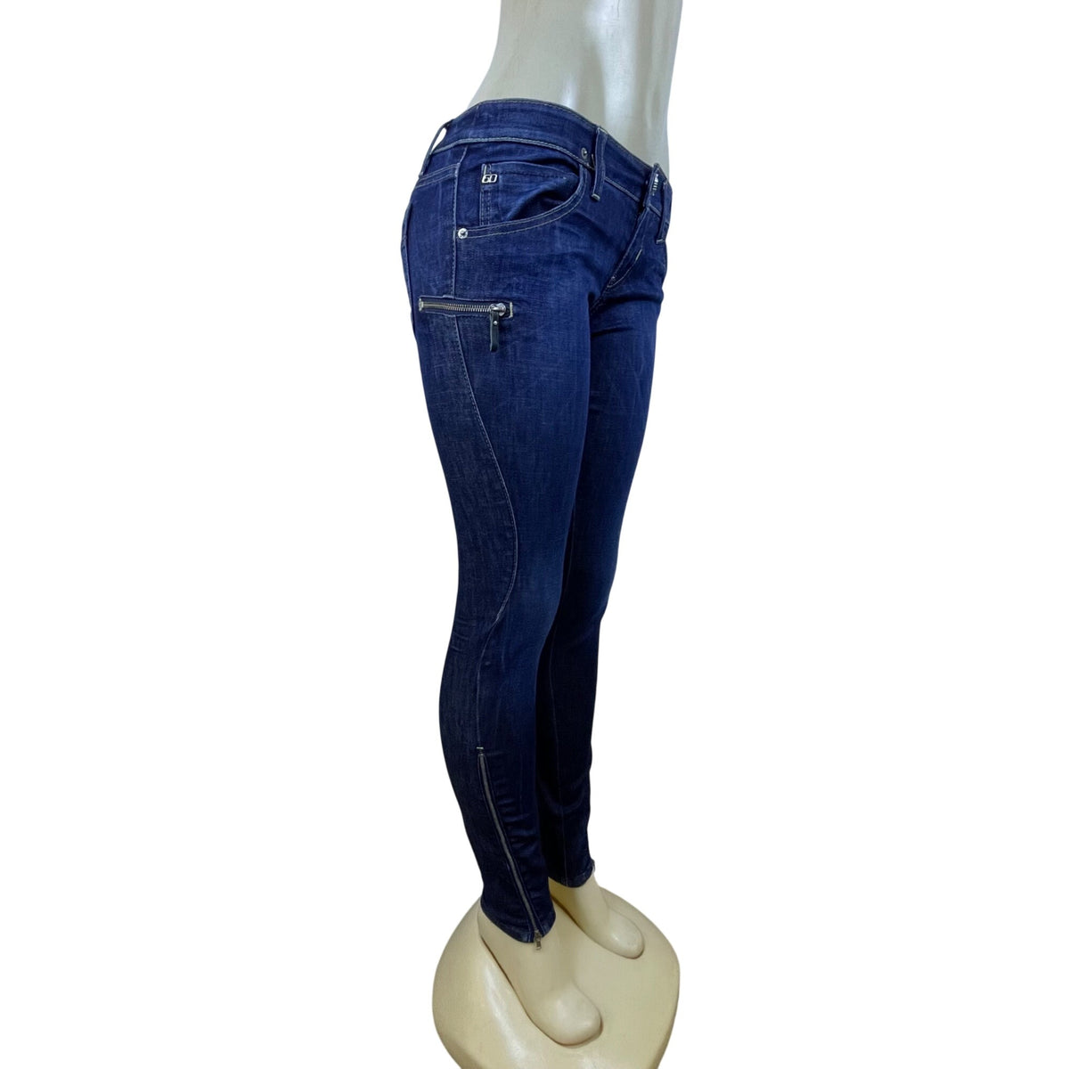 Miss Sixty Dark Wash Cotton/Elastane Skinny Jeans Trendy Zip Accents Sz 28