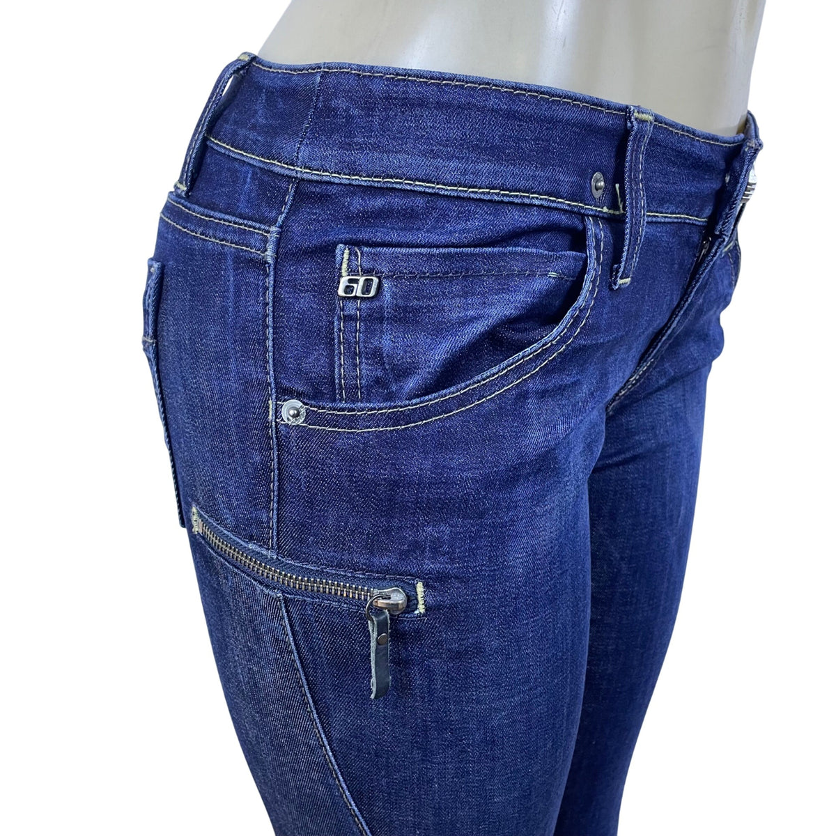 Miss Sixty Dark Wash Cotton/Elastane Skinny Jeans Trendy Zip Accents Sz 28