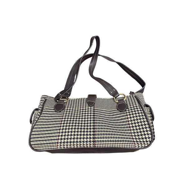 Chaps Womens Black & Tan Houndstooth Handbag With Double Straps Gold Hardware New