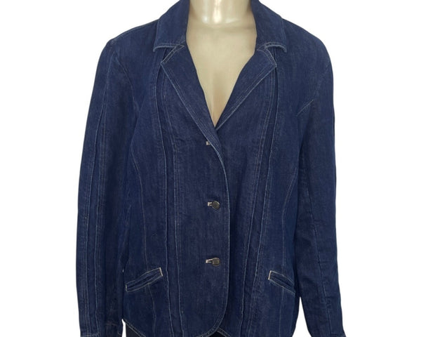 J. Jill Women's Dark Denim Blazer Jacket 3 Button Front Sizeize 16