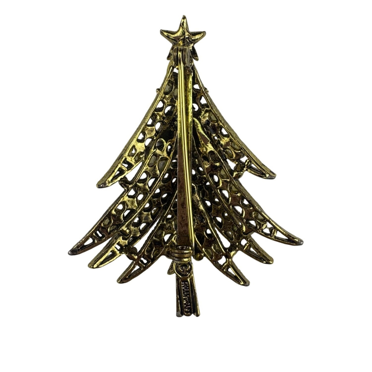 Hollycraft Women’s Gold Tone Christmas Tree Rhinestone Brooch Pin