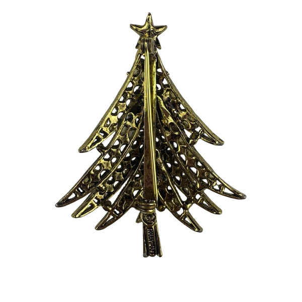Hollycraft Women’s Gold Tone Christmas Tree Rhinestone Brooch Pin