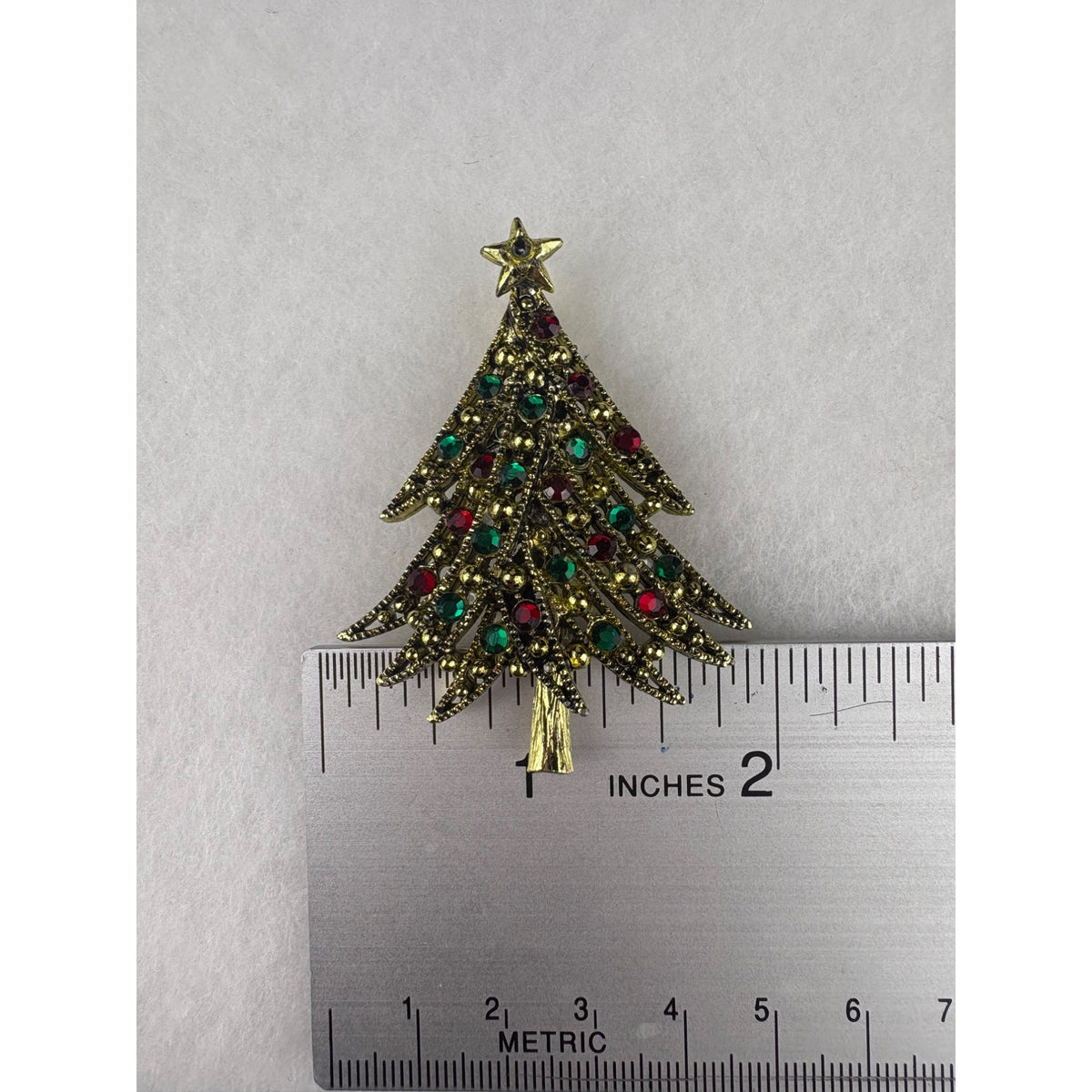Hollycraft Women’s Gold Tone Christmas Tree Rhinestone Brooch Pin
