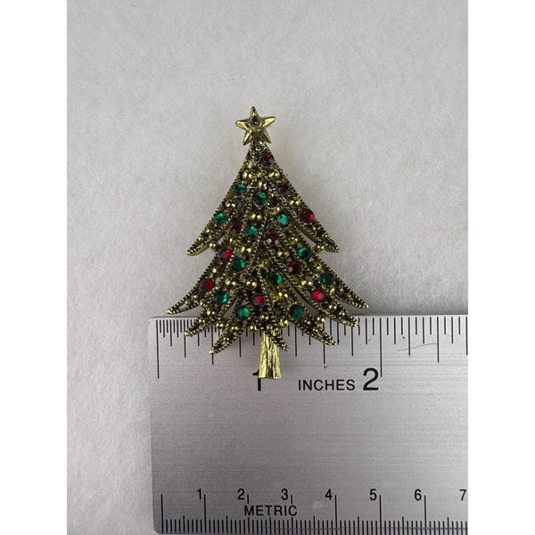 Hollycraft Women’s Gold Tone Christmas Tree Rhinestone Brooch Pin