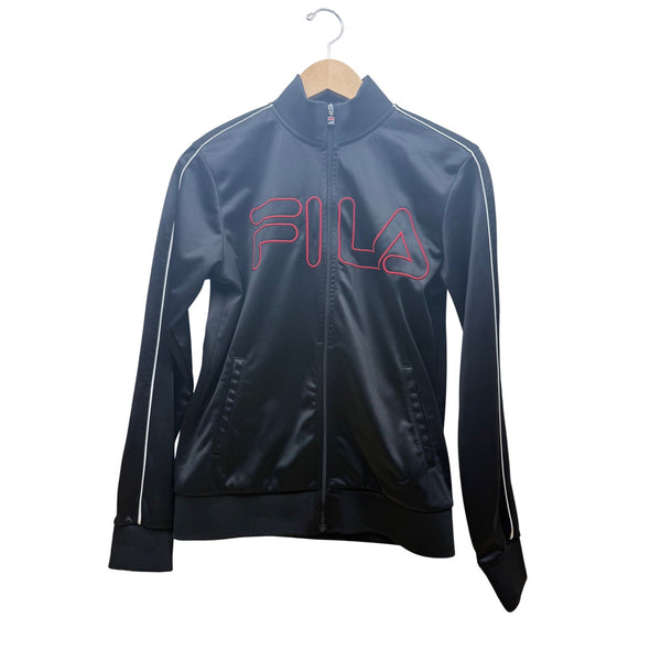 Fila Womens Black Full-Zip Track Jacket Red Logo Stripe Detail Size S