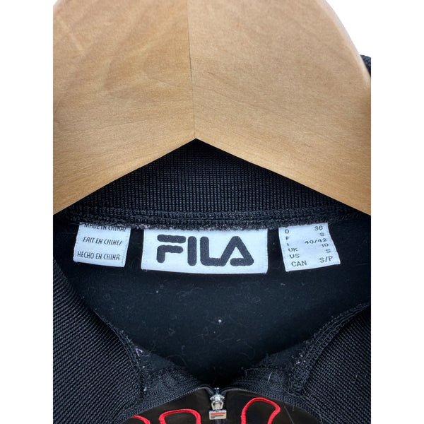 Fila Womens Black Full-Zip Track Jacket Red Logo Stripe Detail Size S