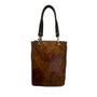 I Skin Women’s Brown Floral Leather With Wristlet & Black Handles Tote Bag Sz M