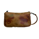 I Skin Women’s Brown Floral Leather With Wristlet & Black Handles Tote Bag Sz M