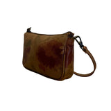 I Skin Women’s Brown Floral Leather With Wristlet & Black Handles Tote Bag Sz M