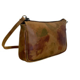 I Skin Women’s Brown Floral Leather With Wristlet & Black Handles Tote Bag Sz M