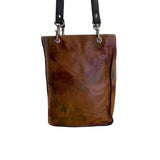I Skin Women’s Brown Floral Leather With Wristlet & Black Handles Tote Bag Sz M
