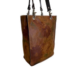 I Skin Women’s Brown Floral Leather With Wristlet & Black Handles Tote Bag Sz M