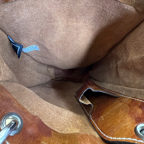 I Skin Women’s Brown Floral Leather With Wristlet & Black Handles Tote Bag Sz M