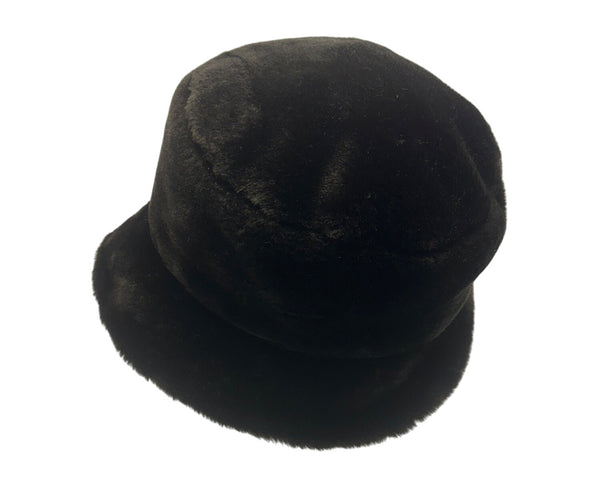 Vintage Black Faux Fur Cloche Hat For Women