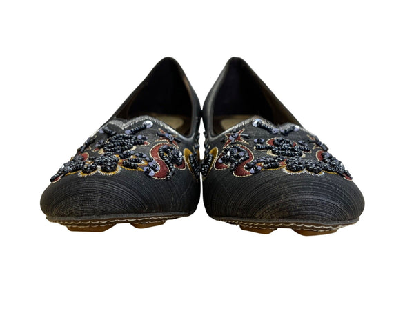 Rebels Women’s Grey Beaded Embroidered Katmandu Kitten Heel Shoes Size 7.5