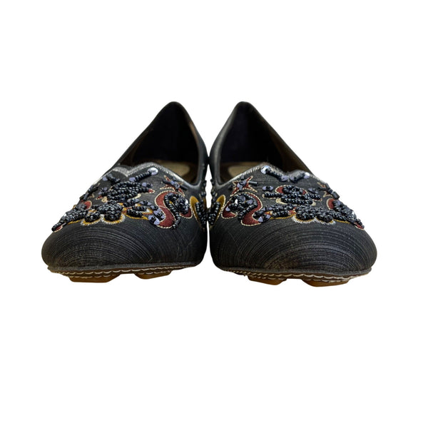 Rebels Women’s Grey Beaded Embroidered Katmandu Kitten Heel Shoes Size 7.5