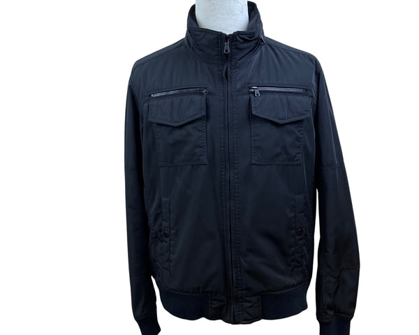 Tommy Hilfiger Mens Black Jacket With Zip Pockets Concealed Hood Size XL