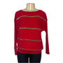 JM Collection Women's Red Ribbed Sweater With Gold Sequin Stripes Sz PM - New
