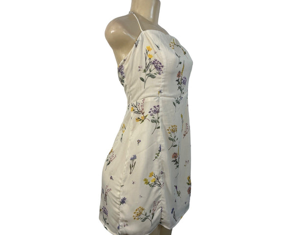 Lulus Women's Beige Summer Flower Print Slip Short Dress Sz L - New