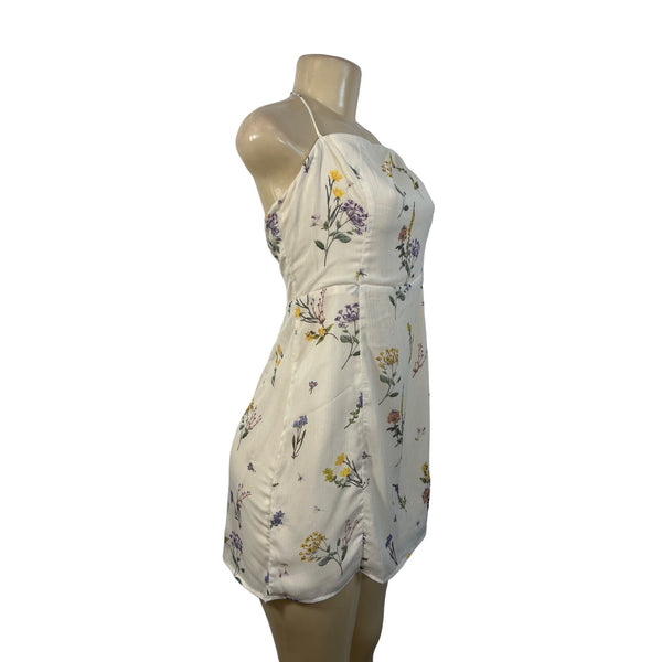 Lulus Women's Beige Summer Flower Print Slip Short Dress Sz L - New