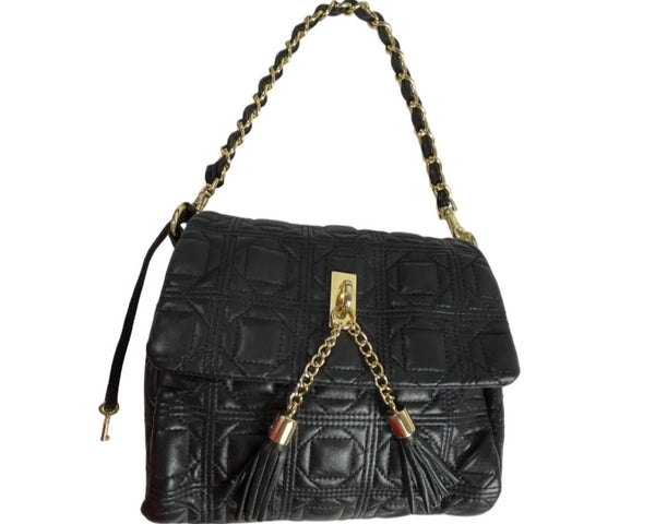 Paradox Women's Black Quilted Faux Leather With Gold Tone Accents Handbag Sz S