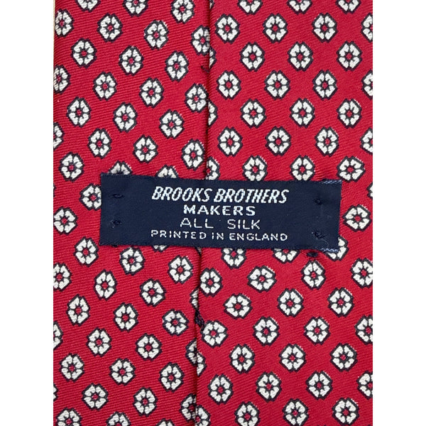 Vintage Brooks Brothers Mens Red Silk Patterned Tie Made In England 57" Length
