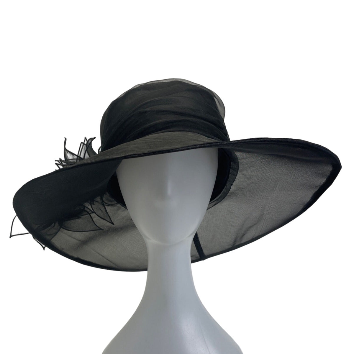 Wide Brim Women's Black Floral Fascinator Lace Felt Derby Hat