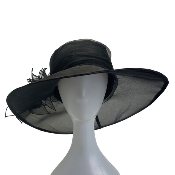 Wide Brim Women's Black Floral Fascinator Lace Felt Derby Hat
