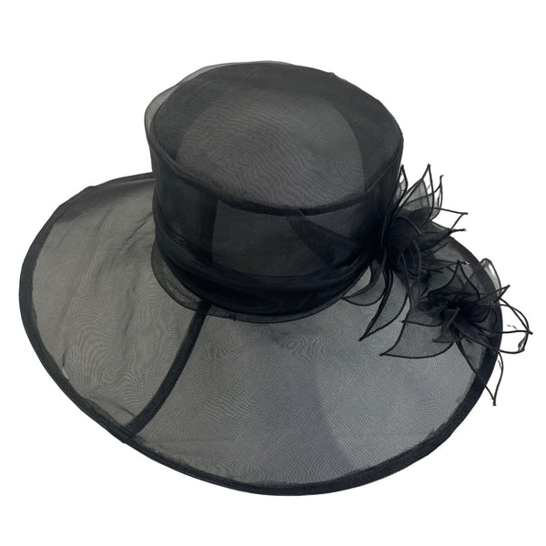 Wide Brim Women's Black Floral Fascinator Lace Felt Derby Hat