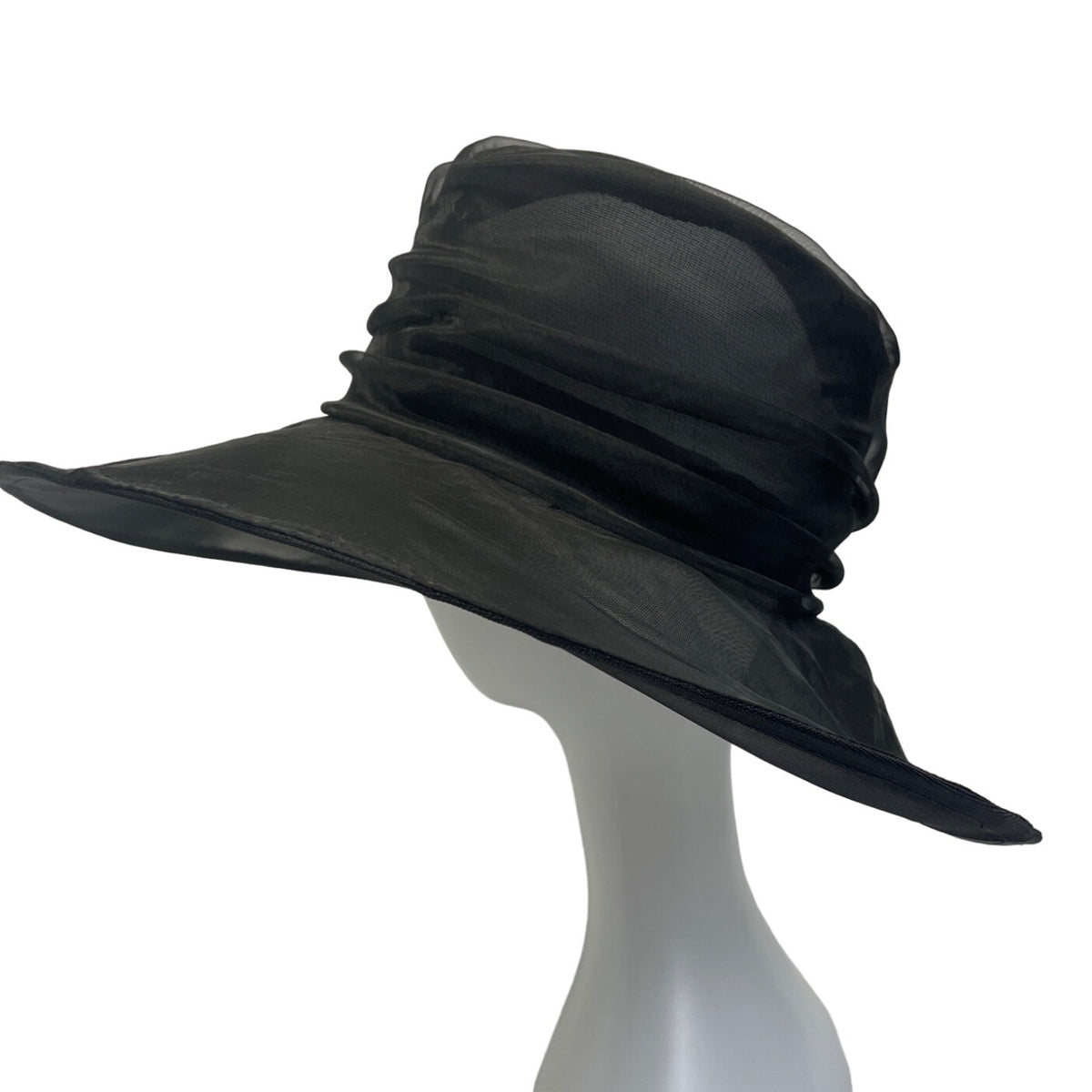 Wide Brim Women's Black Floral Fascinator Lace Felt Derby Hat