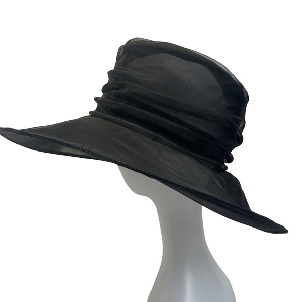 Wide Brim Women's Black Floral Fascinator Lace Felt Derby Hat