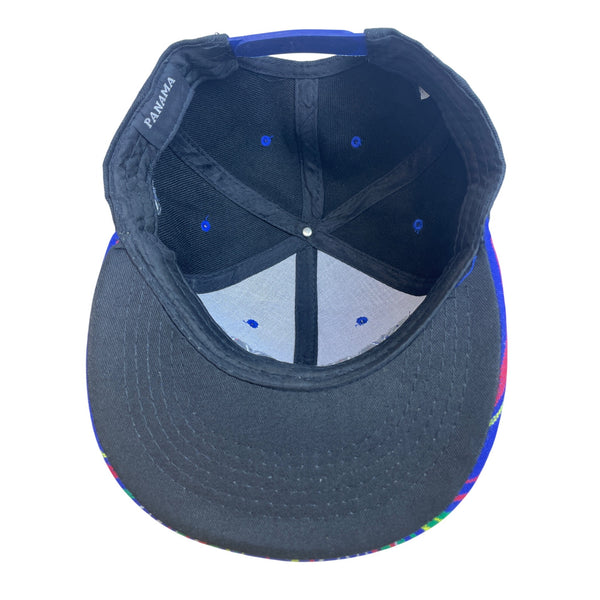 Panama Unisex Black Multicolor Embroidered Snapback Hat Adjustable Striped Brim Cap