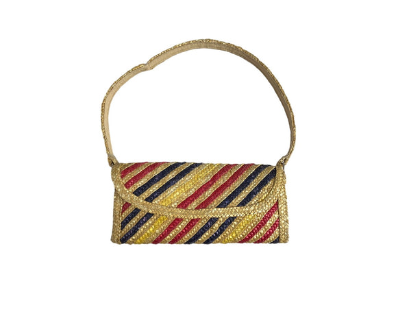 Handcrafted Women's Multicolored Woven Straw Stripped Bi-Fold Clutch Sz S