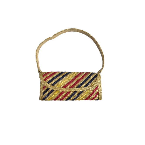Handcrafted Women's Multicolored Woven Straw Stripped Bi-Fold Clutch Sz S