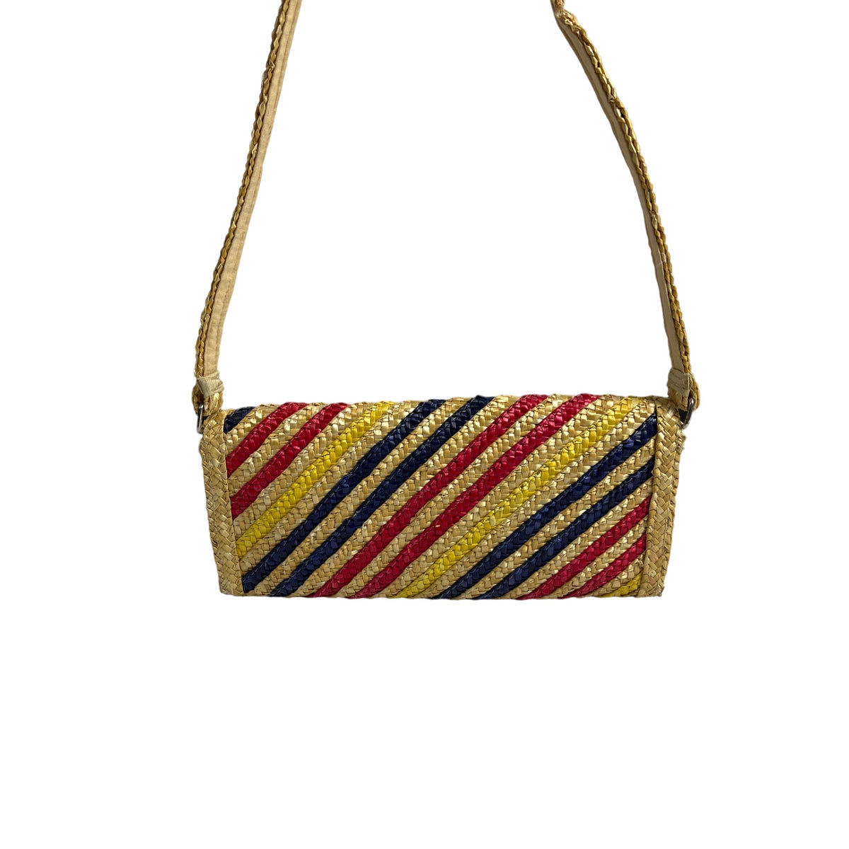Handcrafted Women's Multicolored Woven Straw Stripped Bi-Fold Clutch Sz S