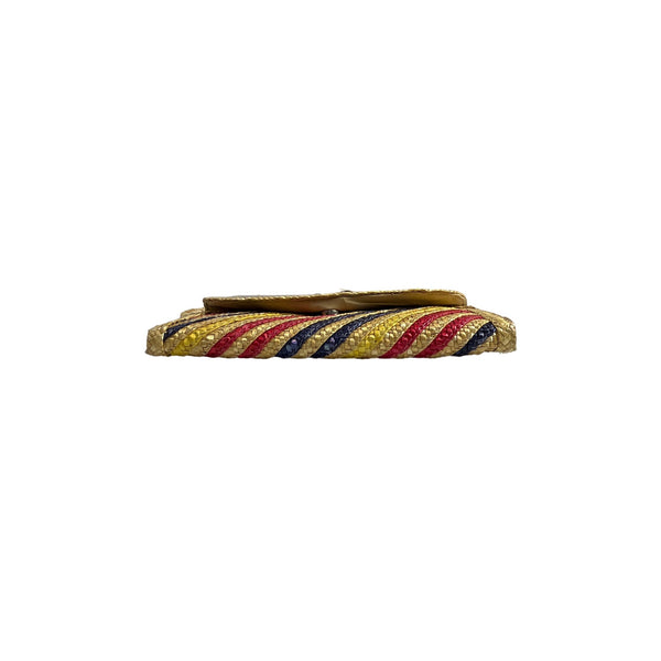 Handcrafted Women's Multicolored Woven Straw Stripped Bi-Fold Clutch Sz S