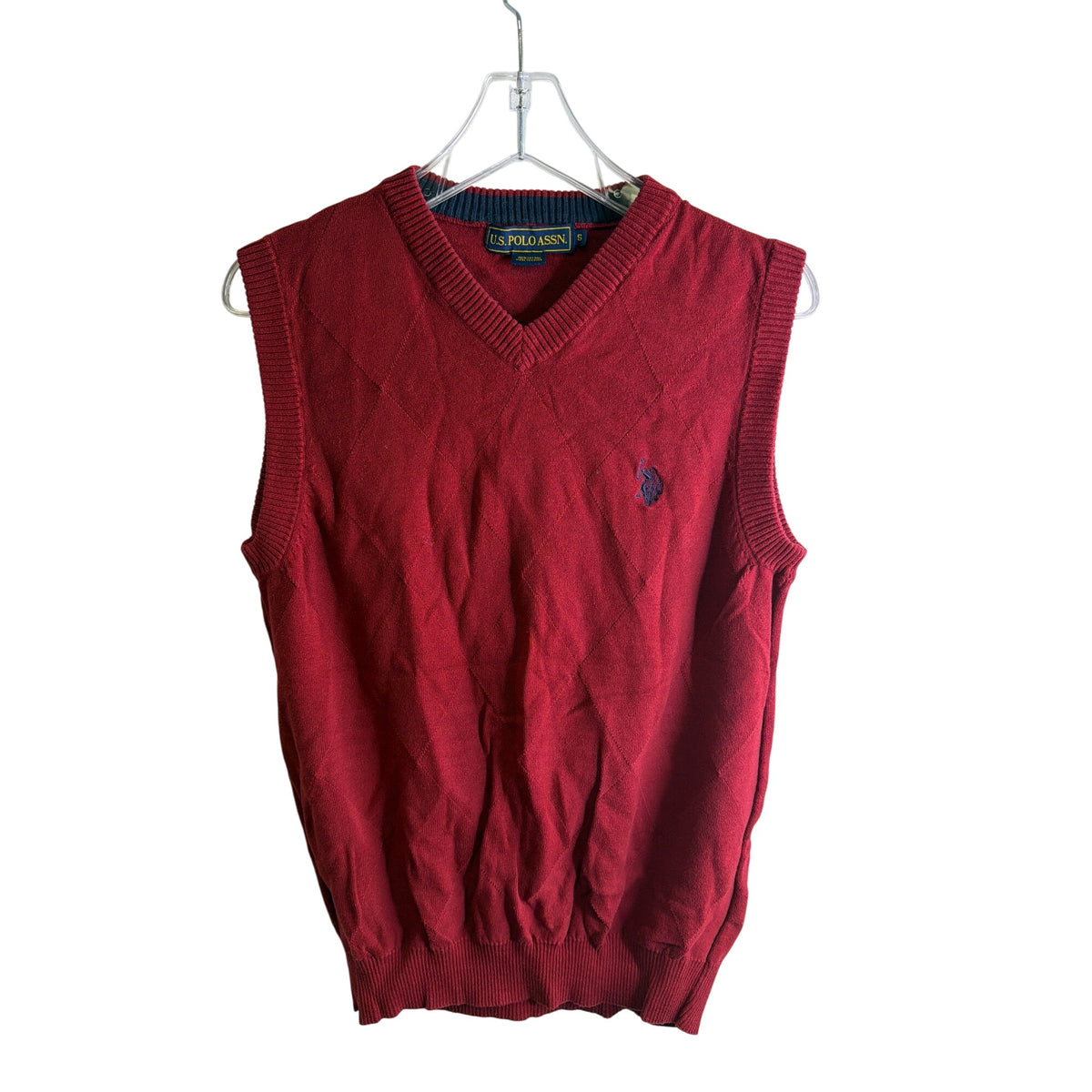 U.S. Polo Assn. Mens Red Cotton Argyle Sweater Vest Small Classic Fit Knit Pullover