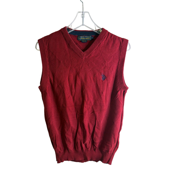 U.S. Polo Assn. Mens Red Cotton Argyle Sweater Vest Small Classic Fit Knit Pullover