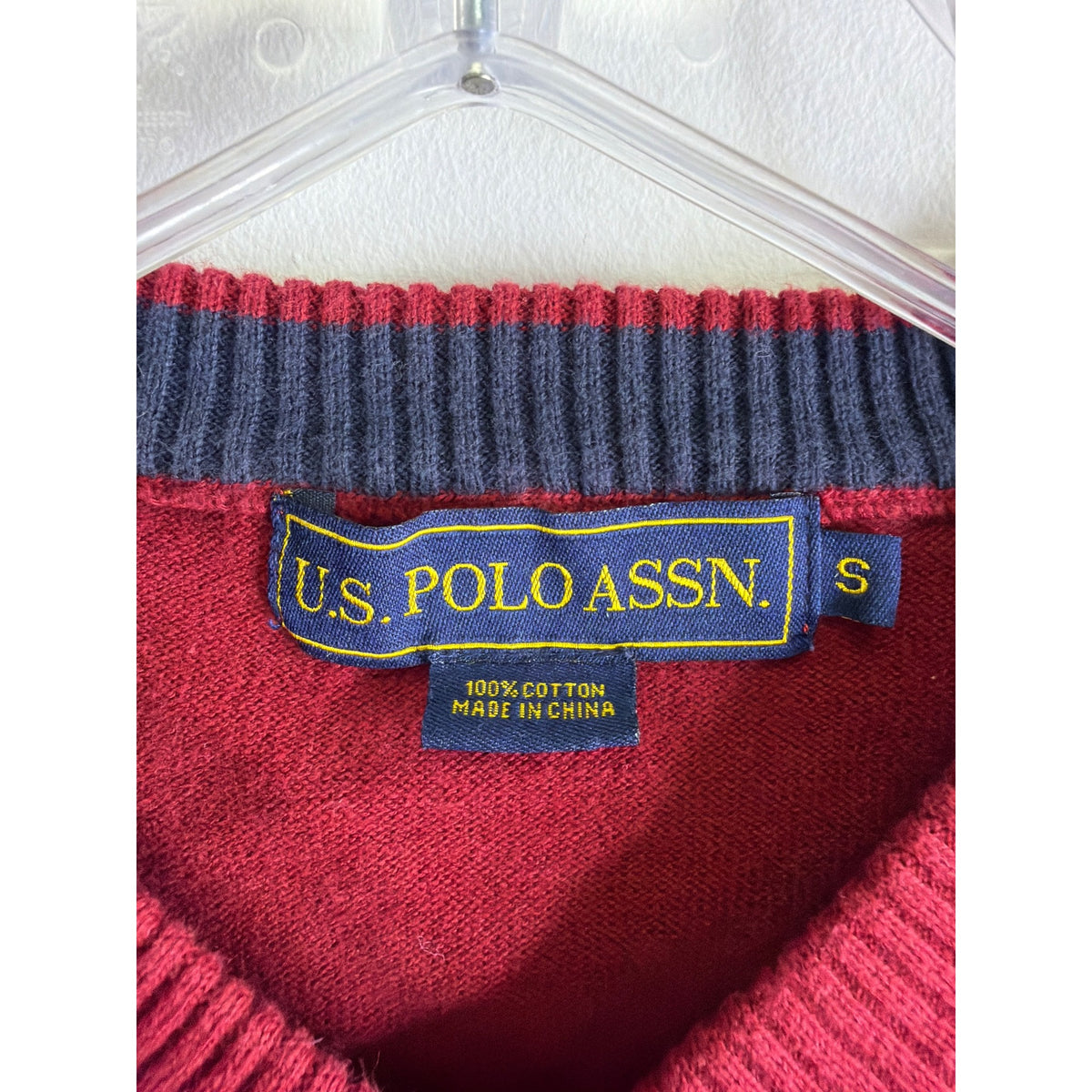 U.S. Polo Assn. Mens Red Cotton Argyle Sweater Vest Small Classic Fit Knit Pullover