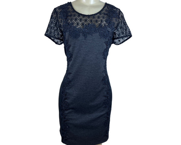 41 Hawthorn Women’s Elegant Black Lace Short Sleeve Dress Chic Design Sz L - New