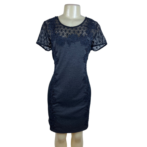 41 Hawthorn Women’s Elegant Black Lace Short Sleeve Dress Chic Design Sz L - New