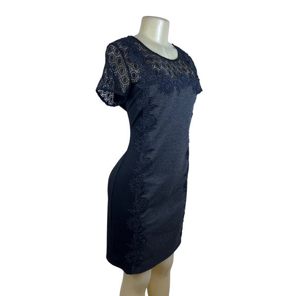 41 Hawthorn Women’s Elegant Black Lace Short Sleeve Dress Chic Design Sz L - New