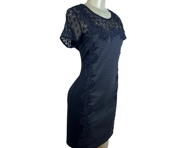 41 Hawthorn Women’s Elegant Black Lace Short Sleeve Dress Chic Design Sz L - New