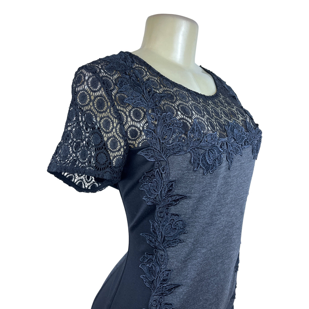 41 Hawthorn Women’s Elegant Black Lace Short Sleeve Dress Chic Design Sz L - New