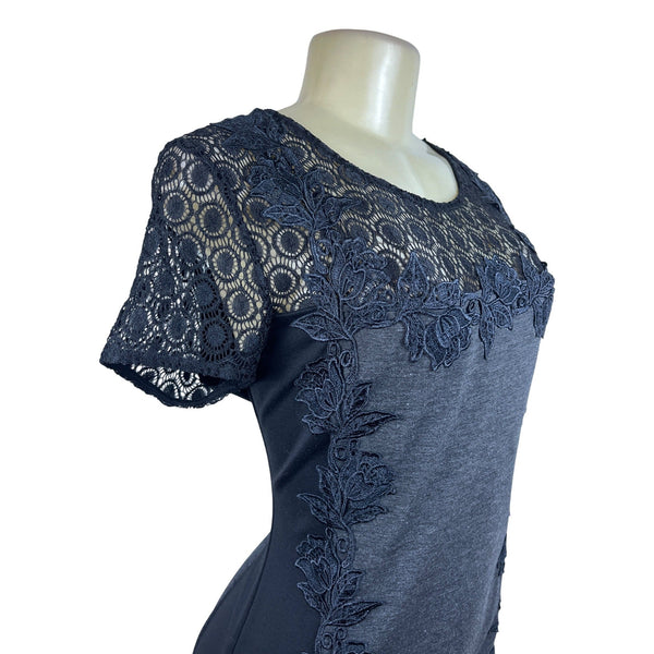 41 Hawthorn Women’s Elegant Black Lace Short Sleeve Dress Chic Design Sz L - New