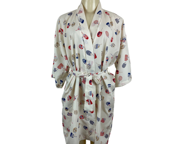 Kerry Dawn Japanese-Inspired Kimono Robe With Fan Print Multi-Color One Size