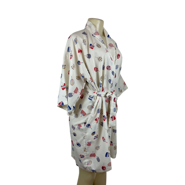 Kerry Dawn Japanese-Inspired Kimono Robe With Fan Print Multi-Color One Size