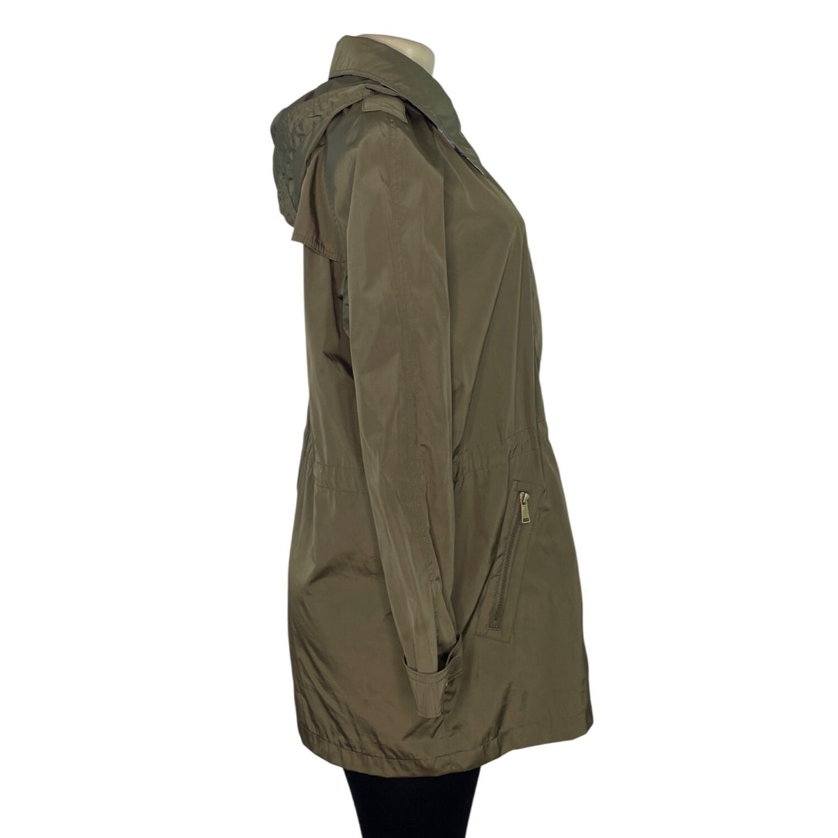 Nautica Womens Olive Green Hooded Rain Jacket Sz M